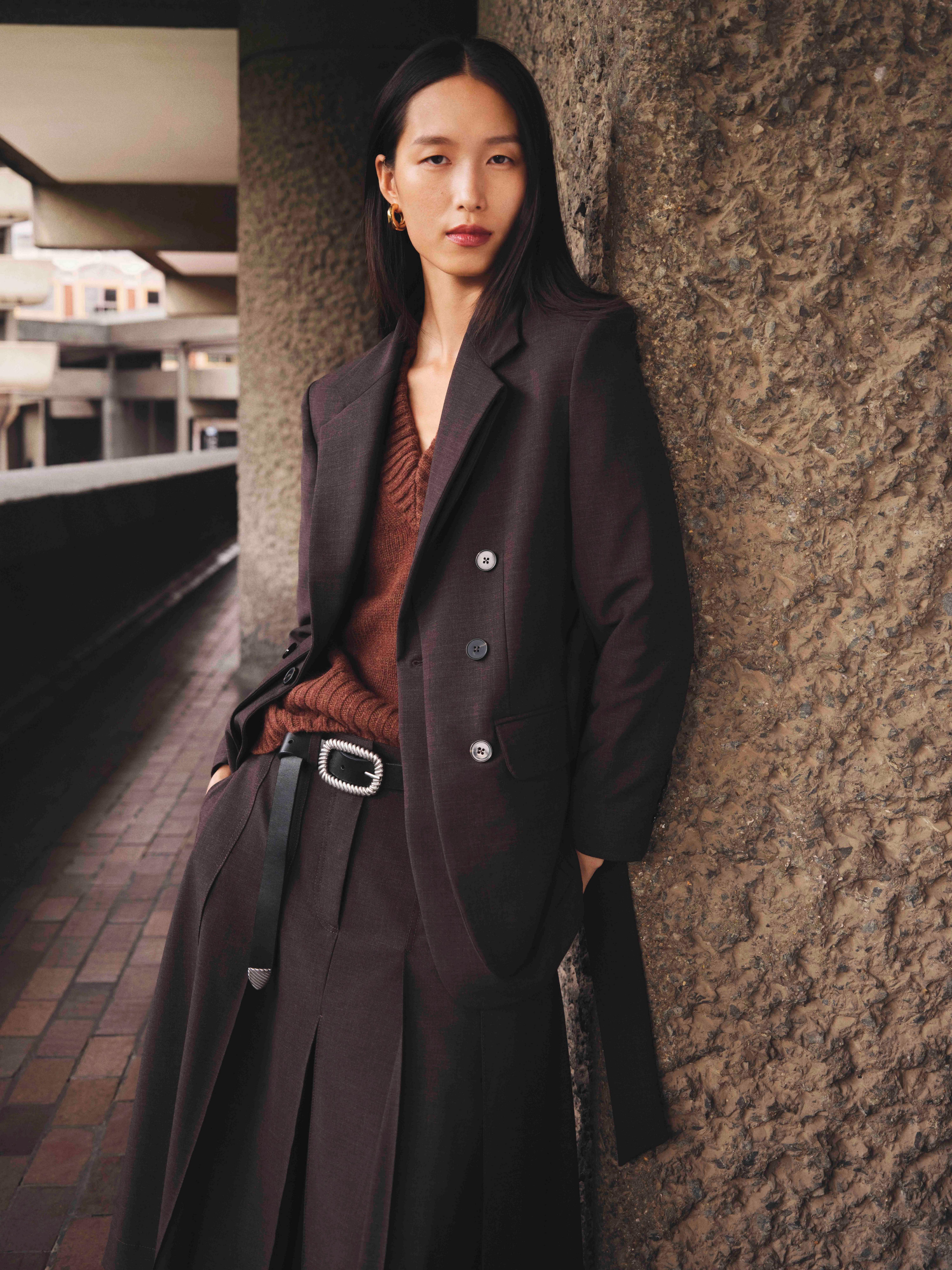 John Lewis x REJINA PYO Curved Leather Belt, Black