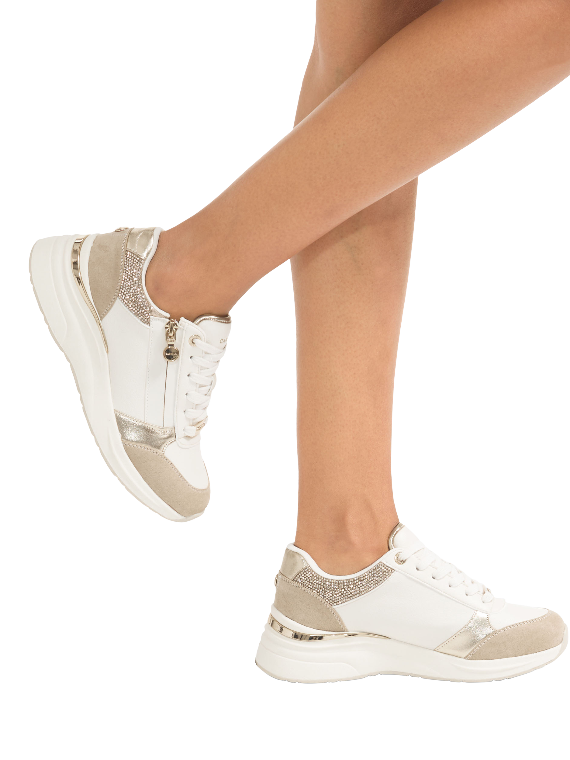 Product image 2 of 5, which shows Carvela Statement Zip Run Trainers, Beige, 3