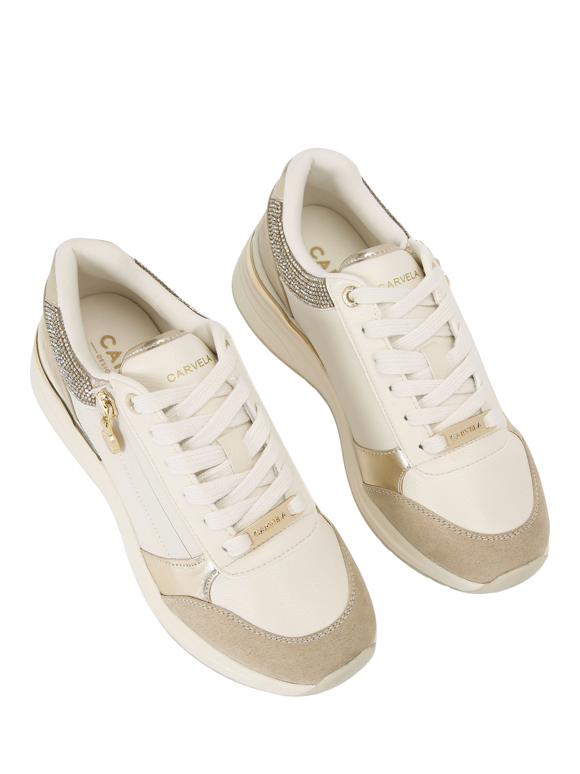 Product image 3 of 5, which shows Carvela Statement Zip Run Trainers, Beige, 3