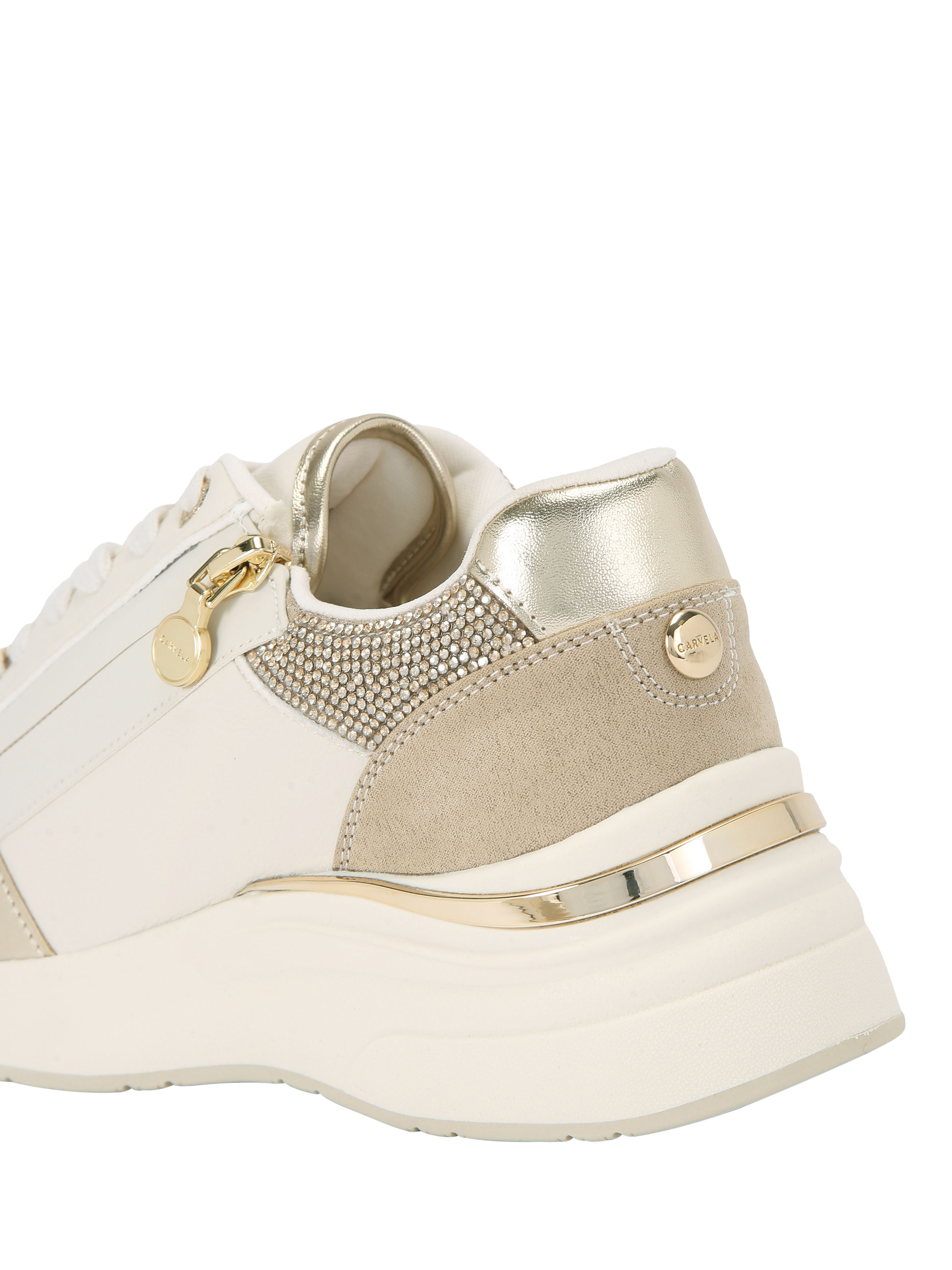 Product image 4 of 5, which shows Carvela Statement Zip Run Trainers, Beige, 3