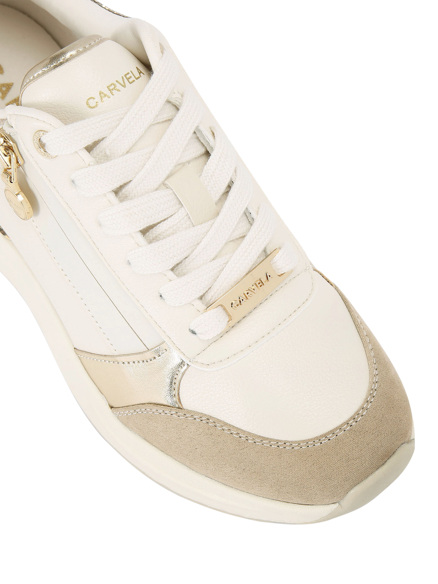 Product image 5 of 5, which shows Carvela Statement Zip Run Trainers, Beige, 3