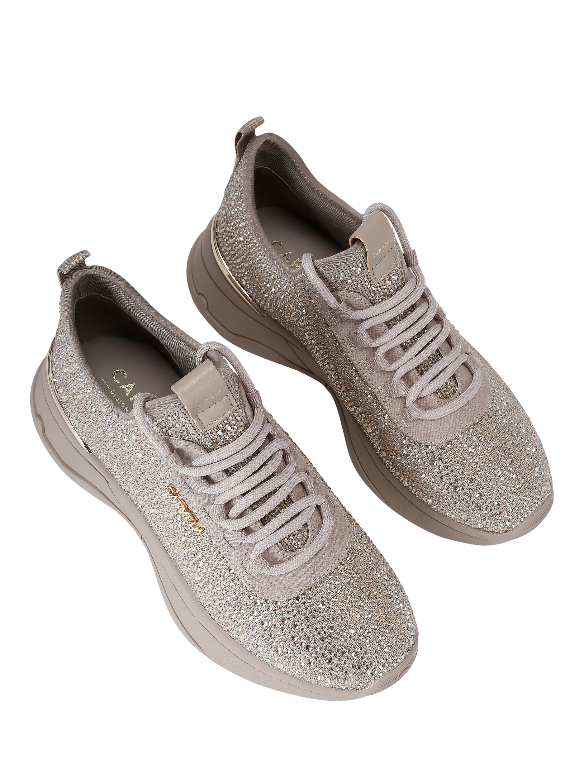 Product image 3 of 5, which shows Carvela Swift Jewel Runner Trainers, Taupe, 3