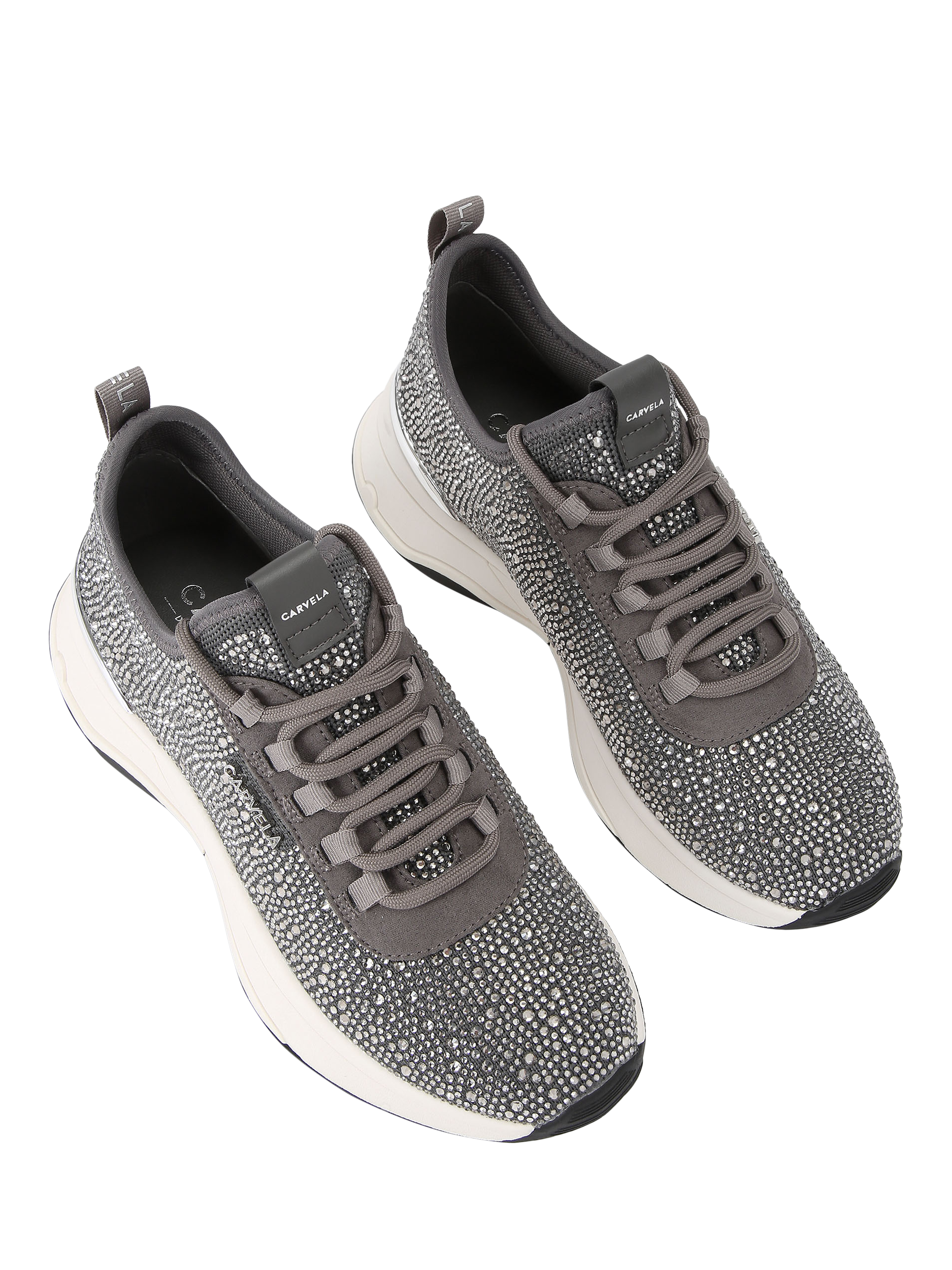 Product image 2 of 4, which shows Carvela Swift Jewel Runner Trainers, Pewter, 3