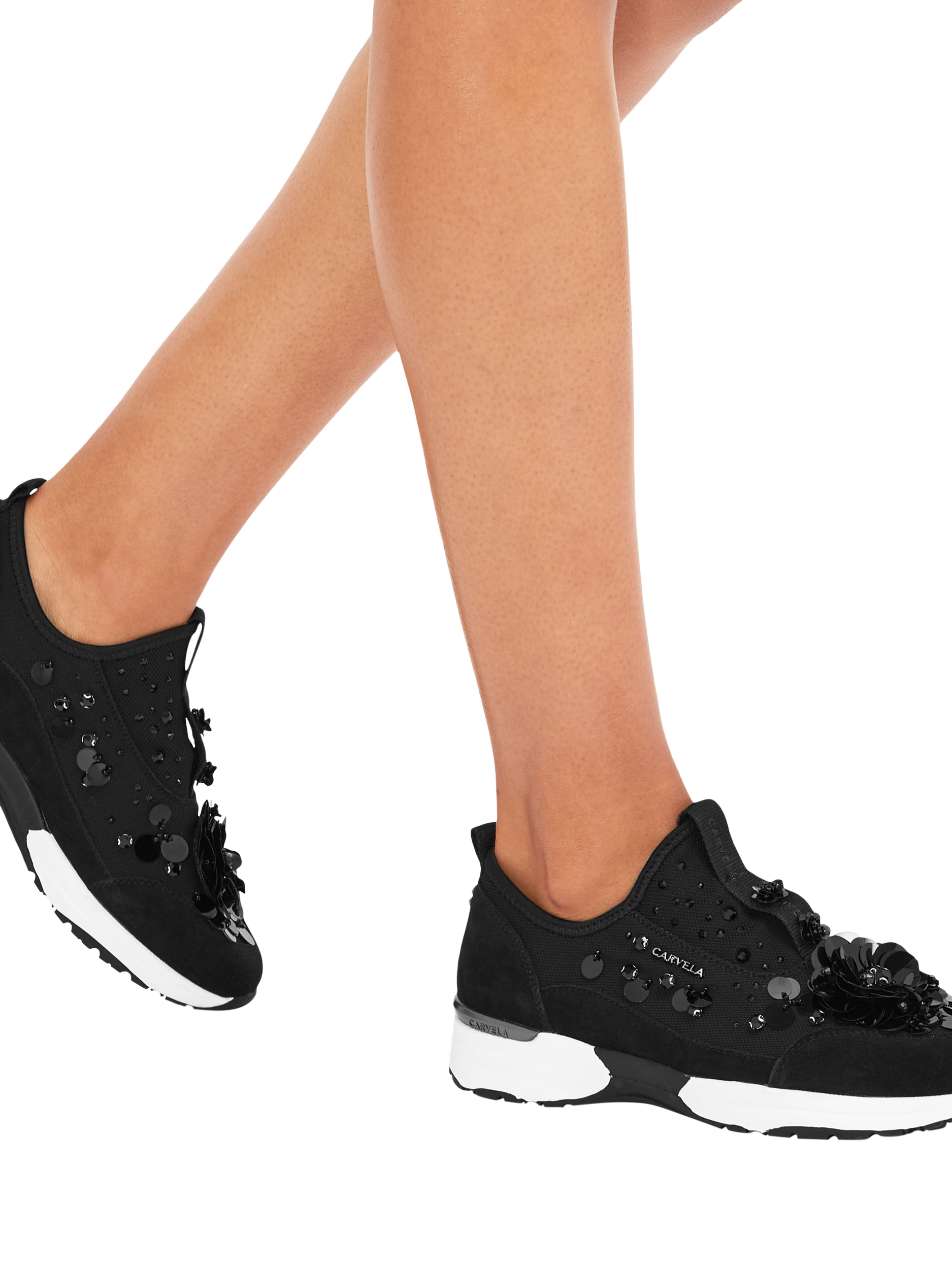 Product image 2 of 5, which shows Carvela Tempo Jewel Slip-On Trainers, Black, 3