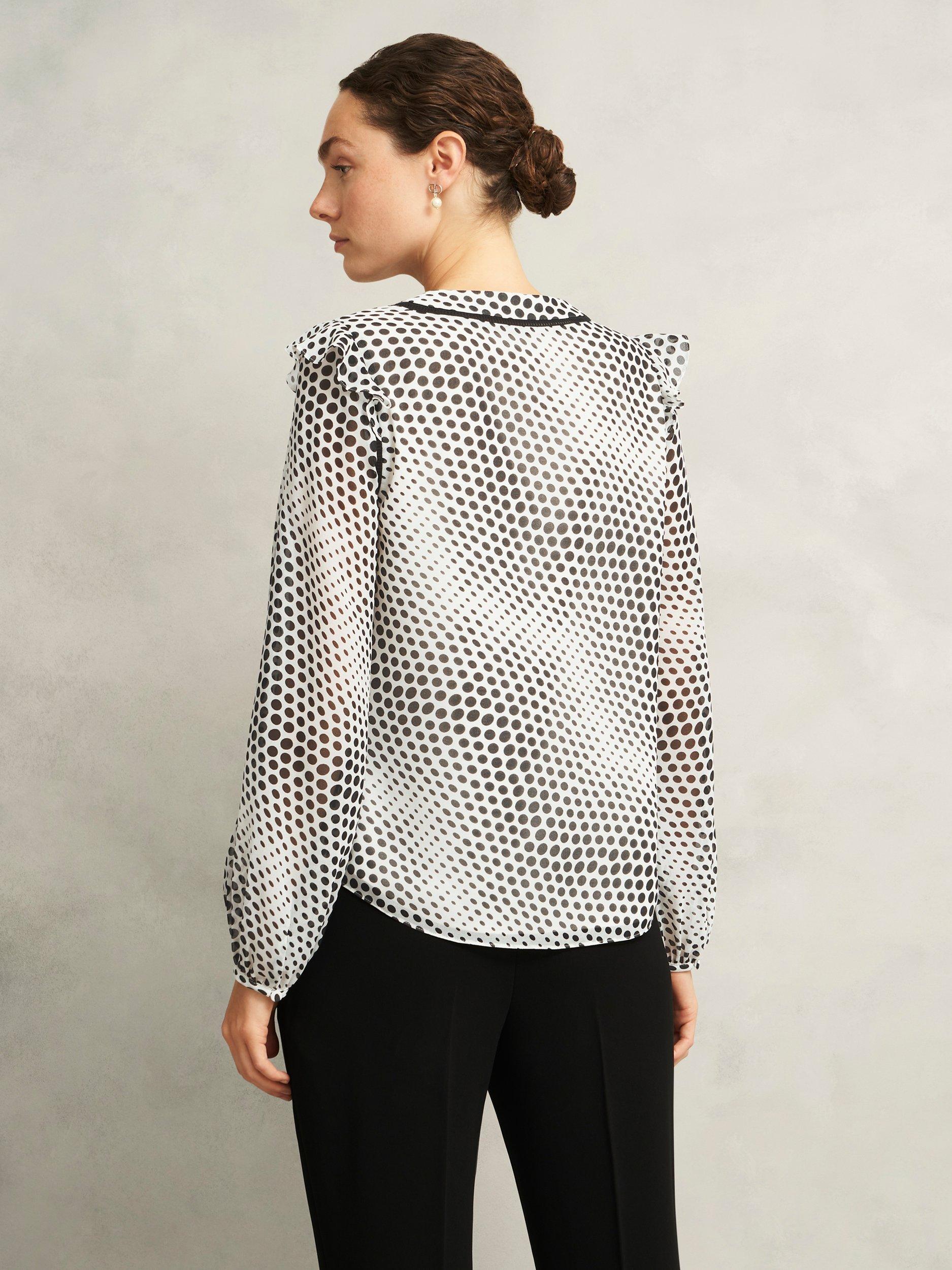 Product image 2 of 6, which shows Hobbs Rosana Polka Dot Top, Cream/Black, 10