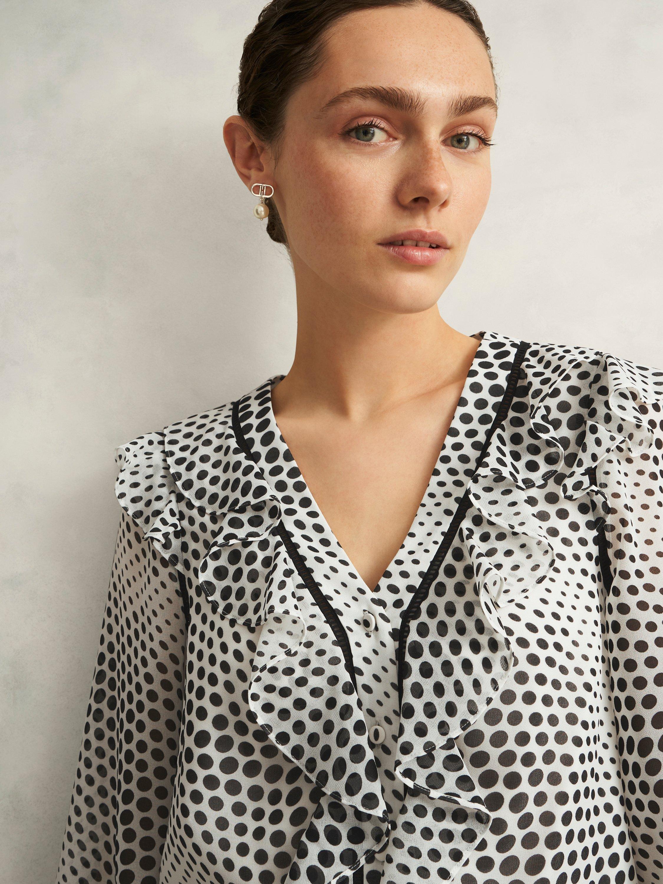 Product image 3 of 6, which shows Hobbs Rosana Polka Dot Top, Cream/Black, 10