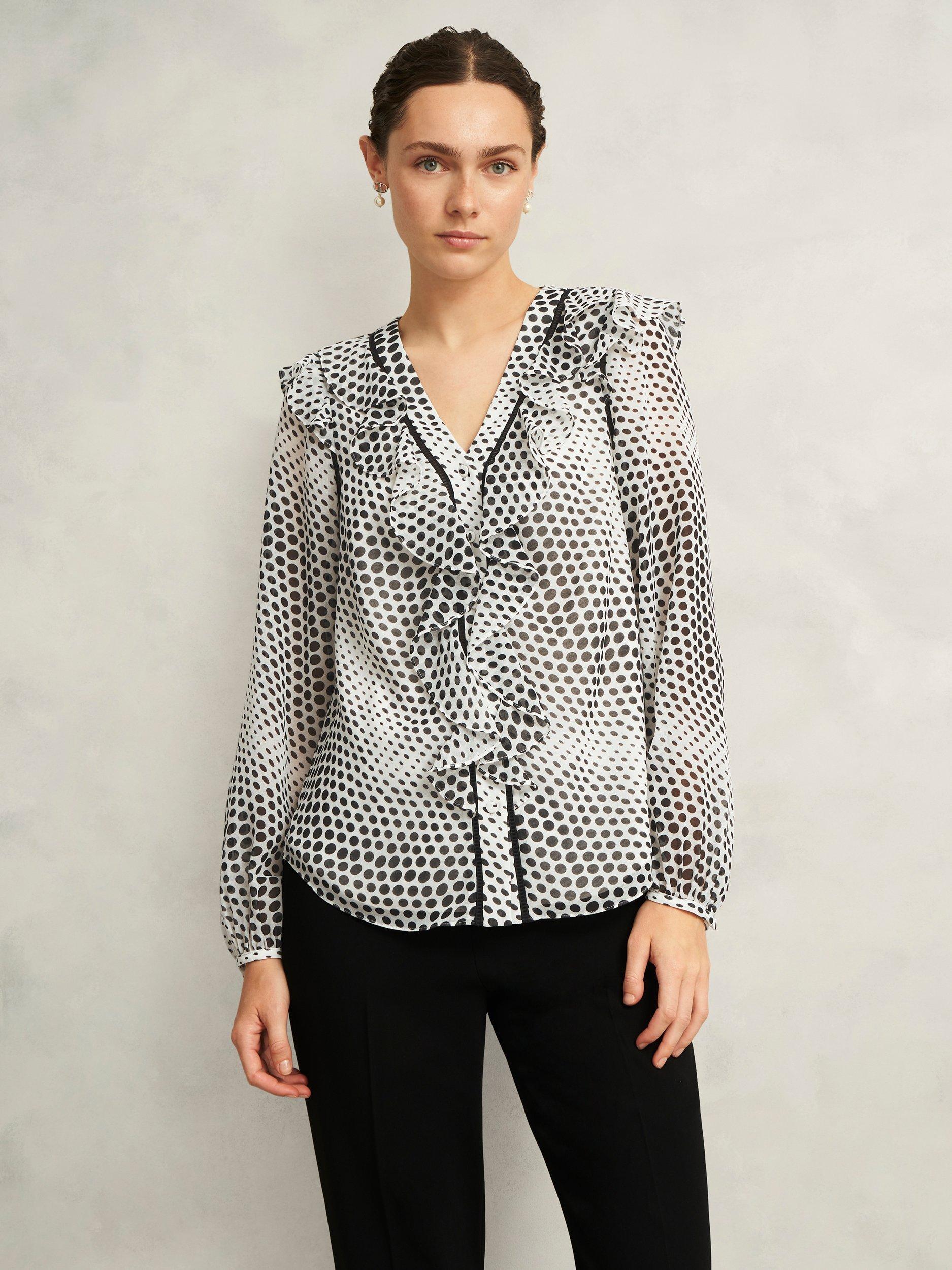 Product image 5 of 6, which shows Hobbs Rosana Polka Dot Top, Cream/Black, 10