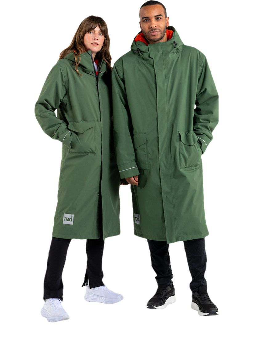 Product image 2 of 9, which shows Red Unisex EVO Pro Slimline Waterproof Changing Robe Parka Jacket, Forest Green, S