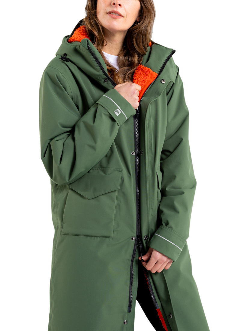 Product image 5 of 9, which shows Red Unisex EVO Pro Slimline Waterproof Changing Robe Parka Jacket, Forest Green, S