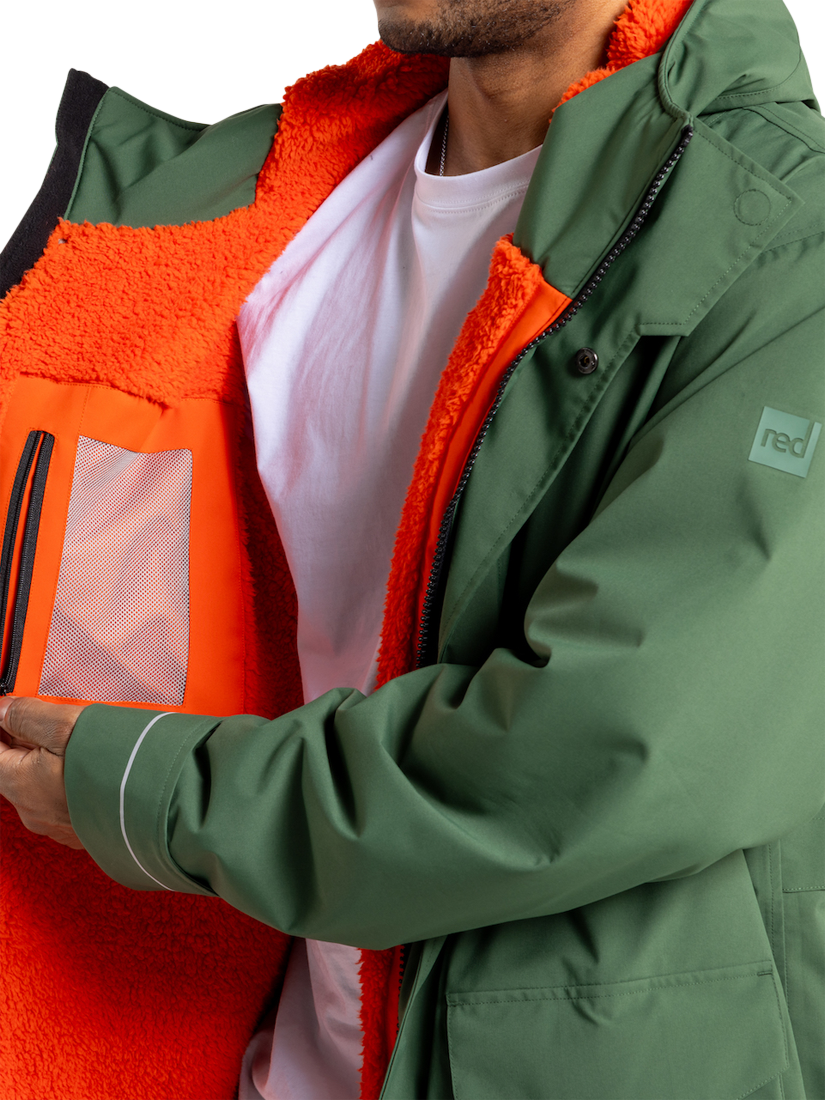 Product image 6 of 9, which shows Red Unisex EVO Pro Slimline Waterproof Changing Robe Parka Jacket, Forest Green, S