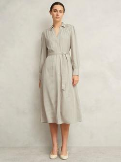 Hobbs Eleanor Striped Long Sleeved Midi T-Shirt Dress, Soft Beige