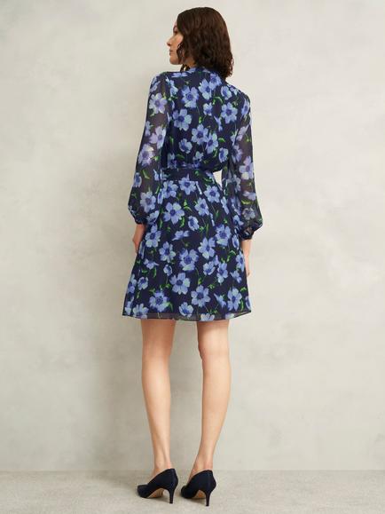 Hobbs Gracie Floral V-Neck Flared Mini Dress - view 2, Midnight/Multi