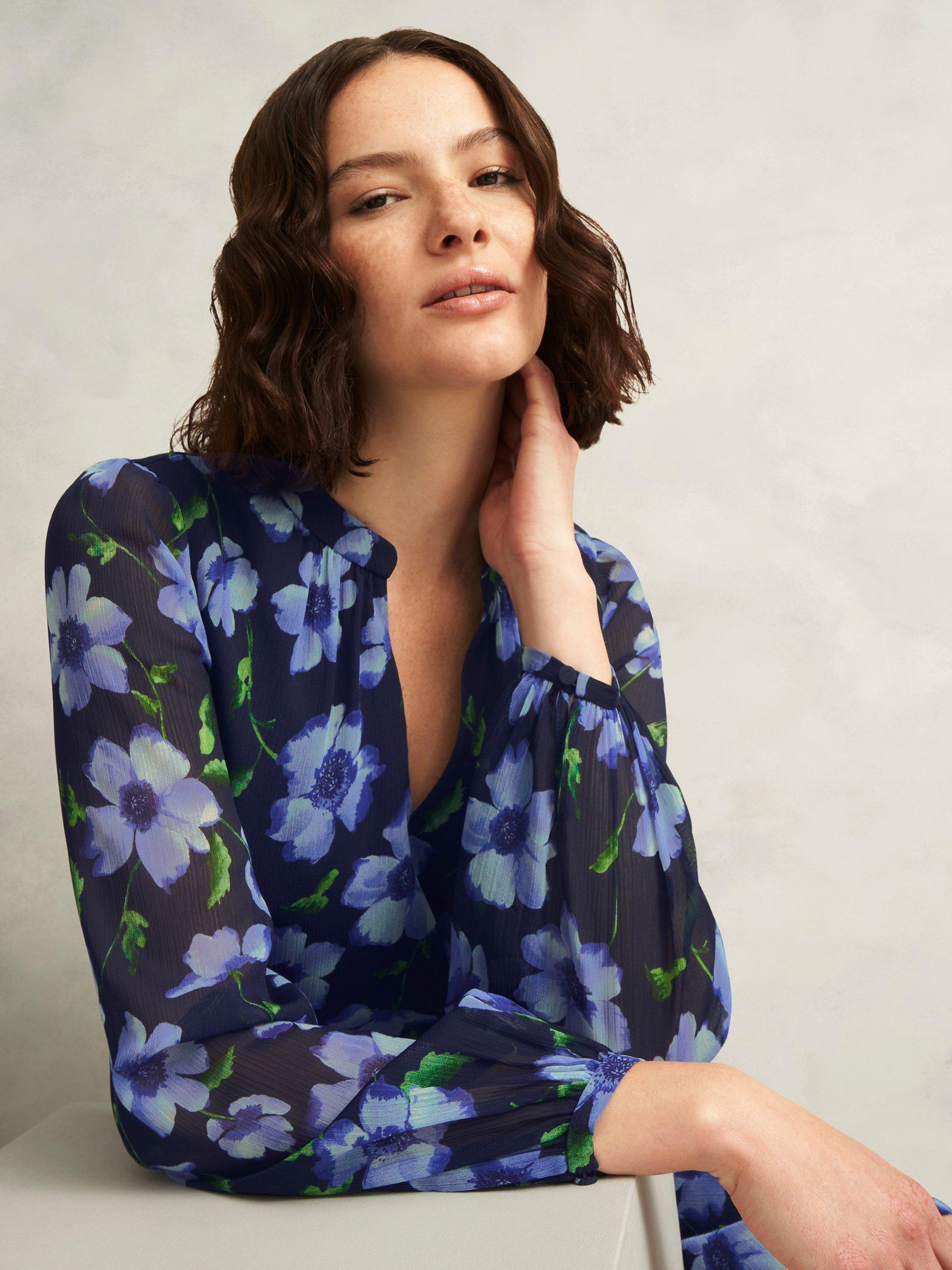 Product image 3 of 5, which shows Hobbs Gracie Floral V-Neck Flared Mini Dress, Midnight/Multi, 12