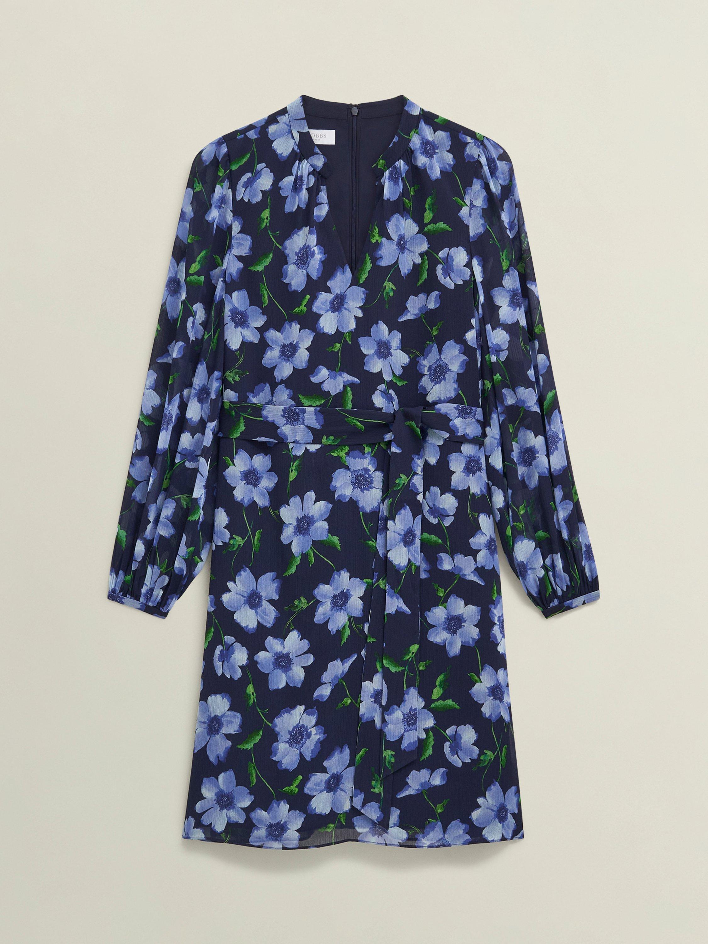 Product image 4 of 5, which shows Hobbs Gracie Floral V-Neck Flared Mini Dress, Midnight/Multi, 12
