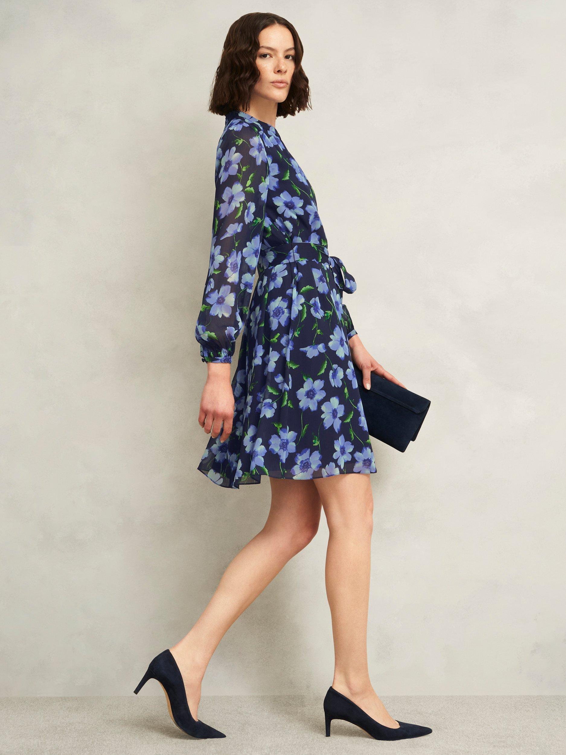 Product image 5 of 5, which shows Hobbs Gracie Floral V-Neck Flared Mini Dress, Midnight/Multi, 12