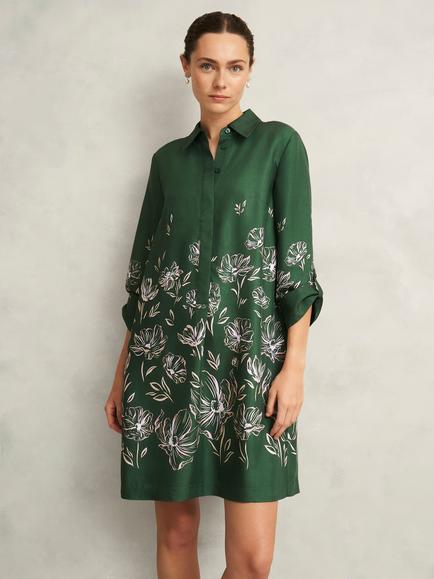Hobbs Marci Floral Tunic Dress, Green/Multi, Green/Multi