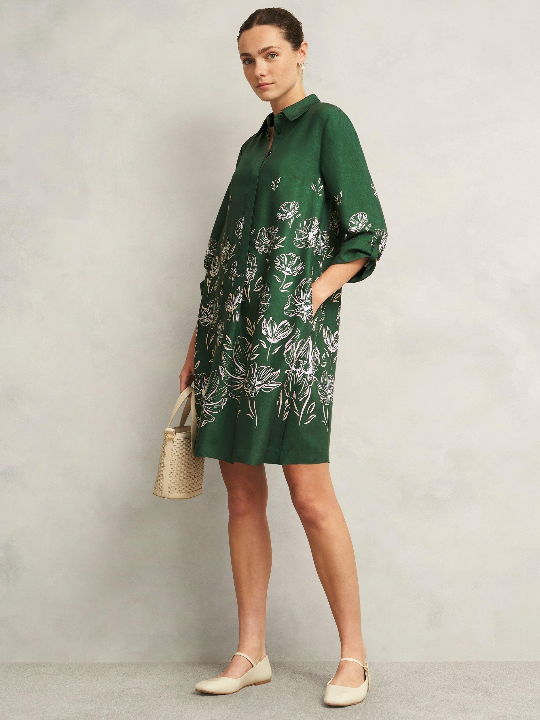 Product image 5 of 6, which shows Hobbs Marci Floral Tunic Dress, Green/Multi, 10