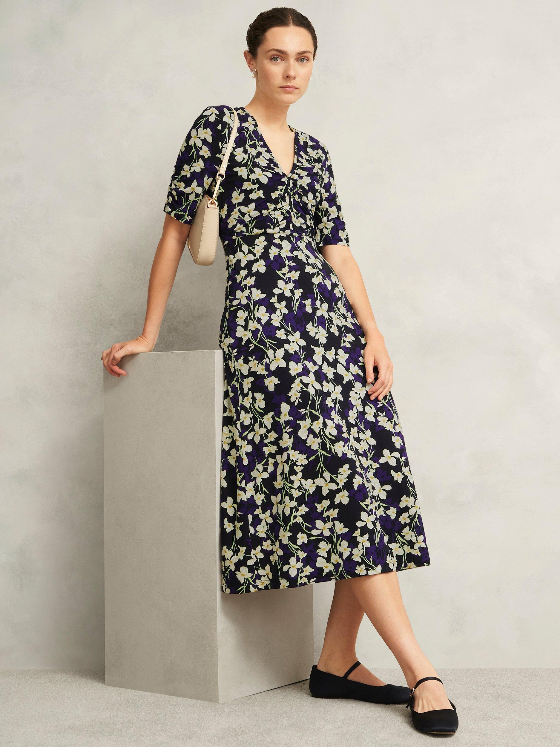 Product image 1 of 5, which shows Hobbs Peyton Floral Jersey Dress, Navy/Multi, 10