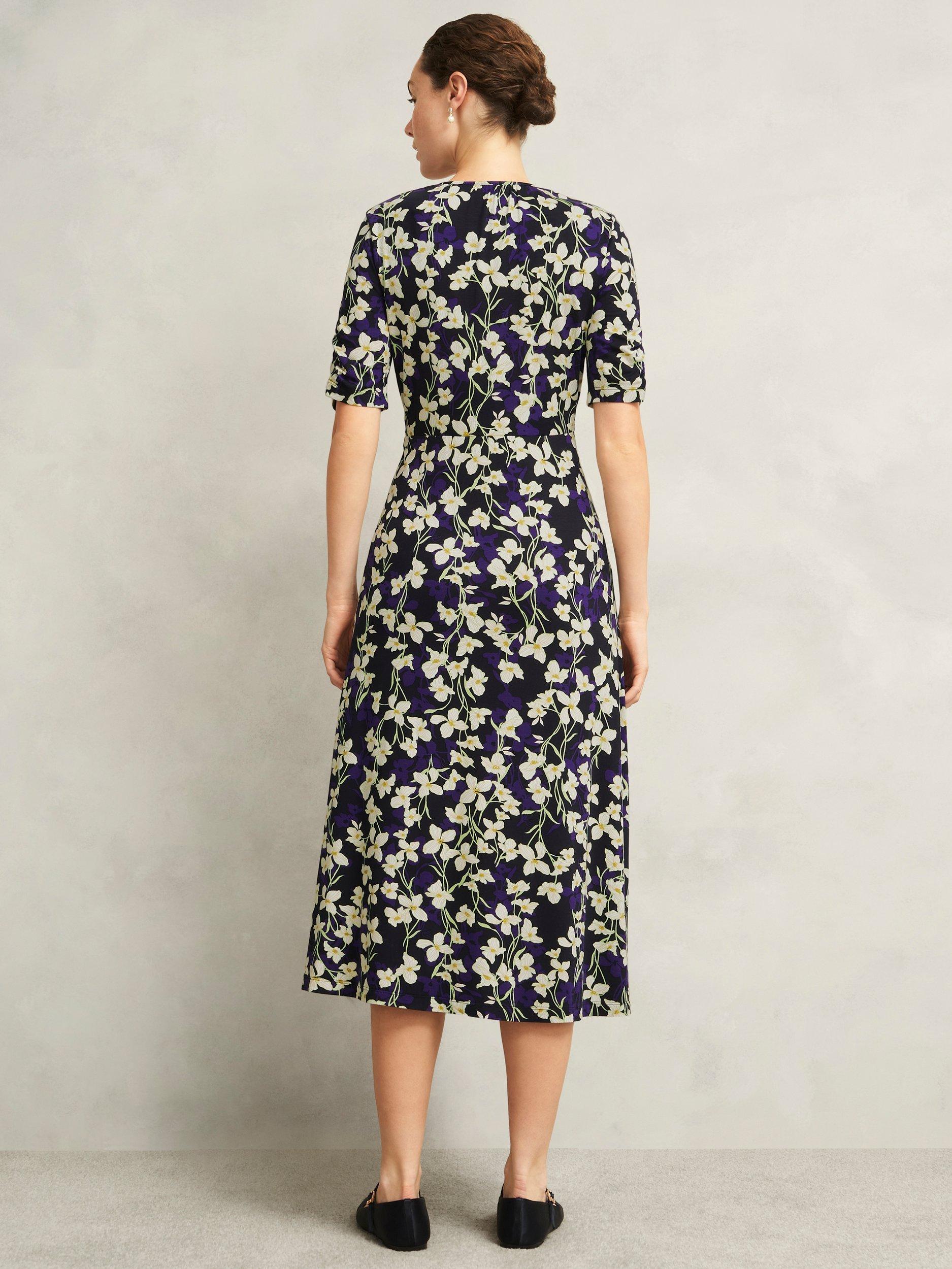 Product image 2 of 5, which shows Hobbs Peyton Floral Jersey Dress, Navy/Multi, 10