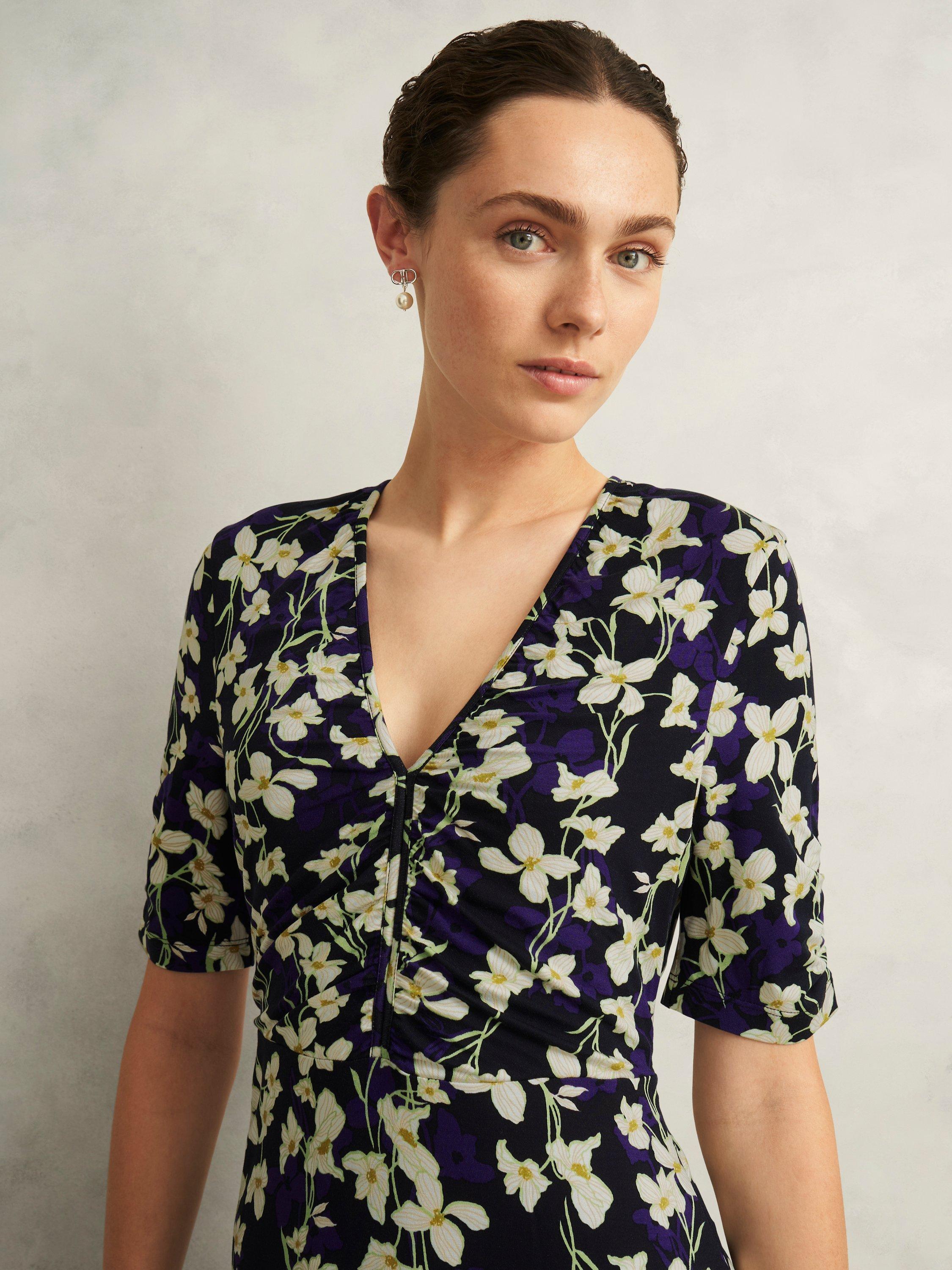 Product image 3 of 5, which shows Hobbs Peyton Floral Jersey Dress, Navy/Multi, 10