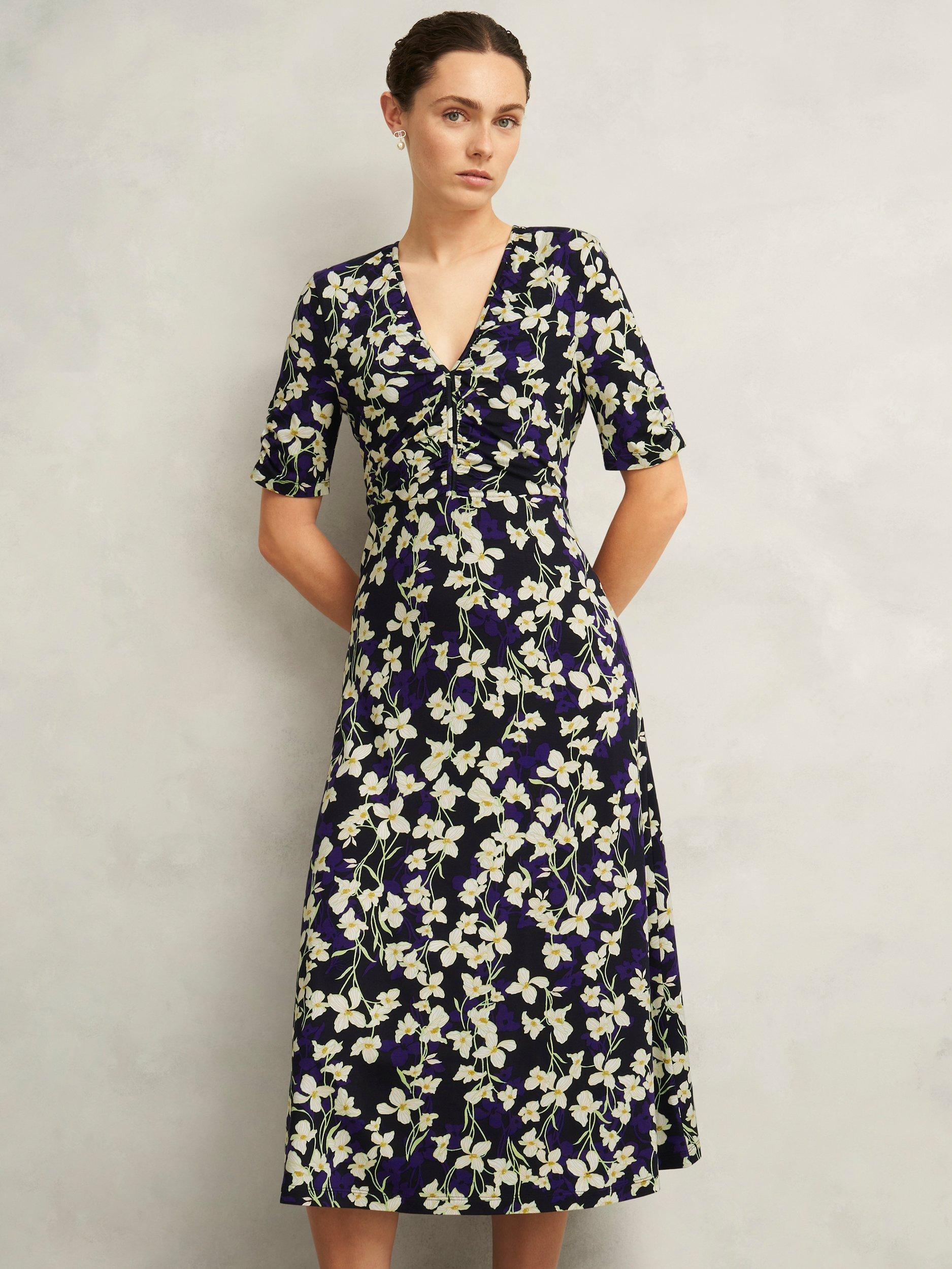 Product image 5 of 5, which shows Hobbs Peyton Floral Jersey Dress, Navy/Multi, 10