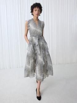 Hobbs Nina Polka Dot Midi Dress, Cream/Black, Cream/Black