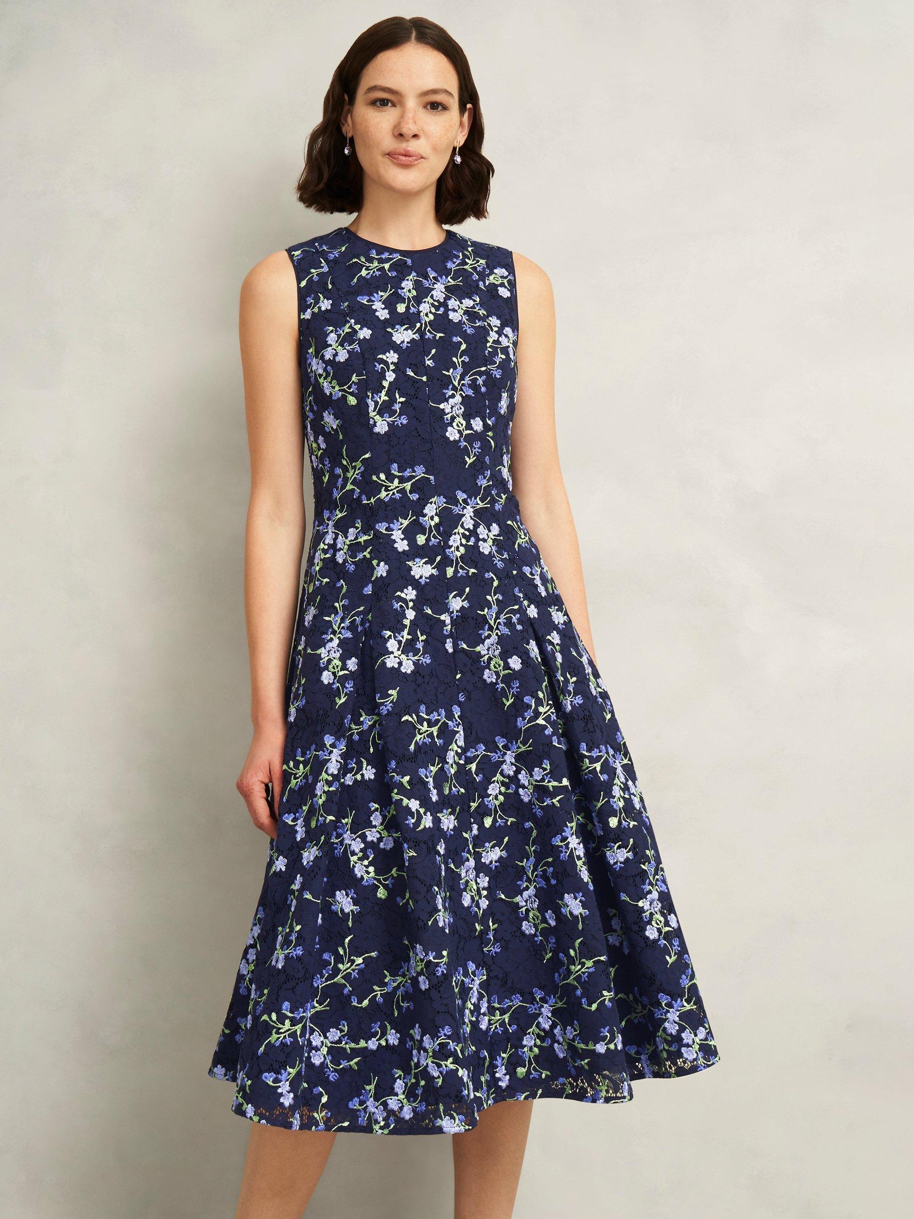 Product image 1 of 6, which shows Hobbs Ria Embroidered Floral Dress, Midnight/Multi, 10