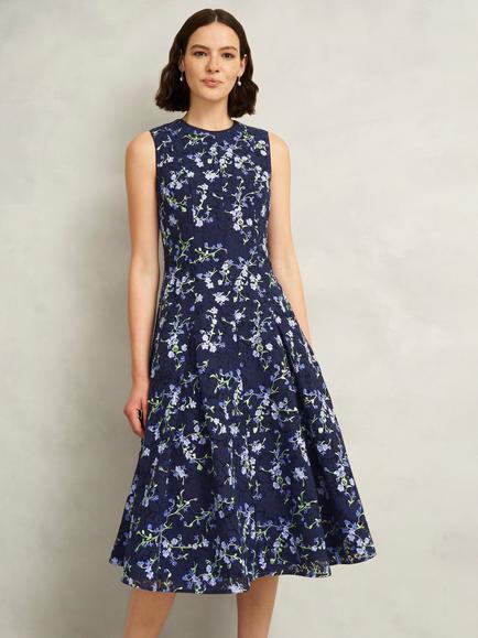 Hobbs Ria Embroidered Floral Dress, Midnight/Multi, Midnight/Multi