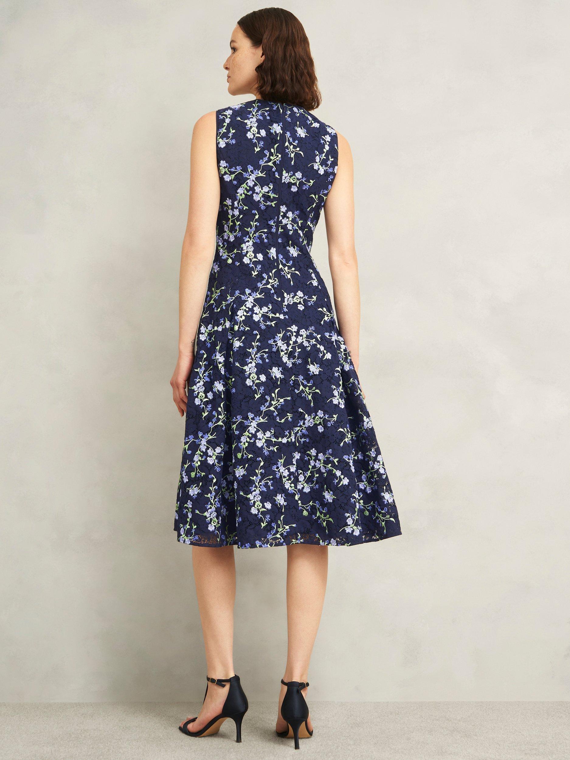 Product image 2 of 6, which shows Hobbs Ria Embroidered Floral Dress, Midnight/Multi, 10