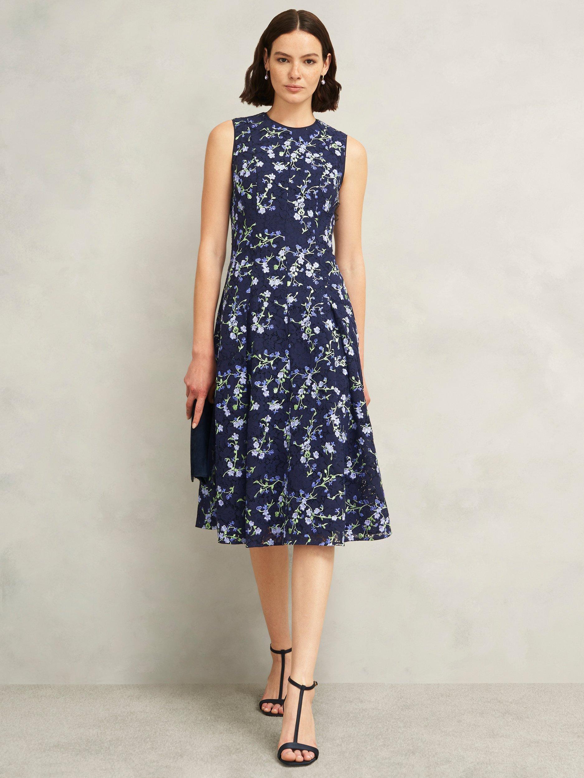 Product image 5 of 6, which shows Hobbs Ria Embroidered Floral Dress, Midnight/Multi, 10