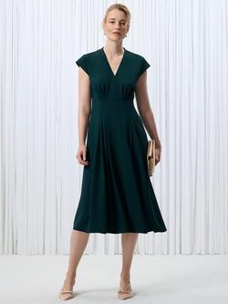 Hobbs Sophie Crepe Midi Dress, Ponderosa Green, Ponderosa Green