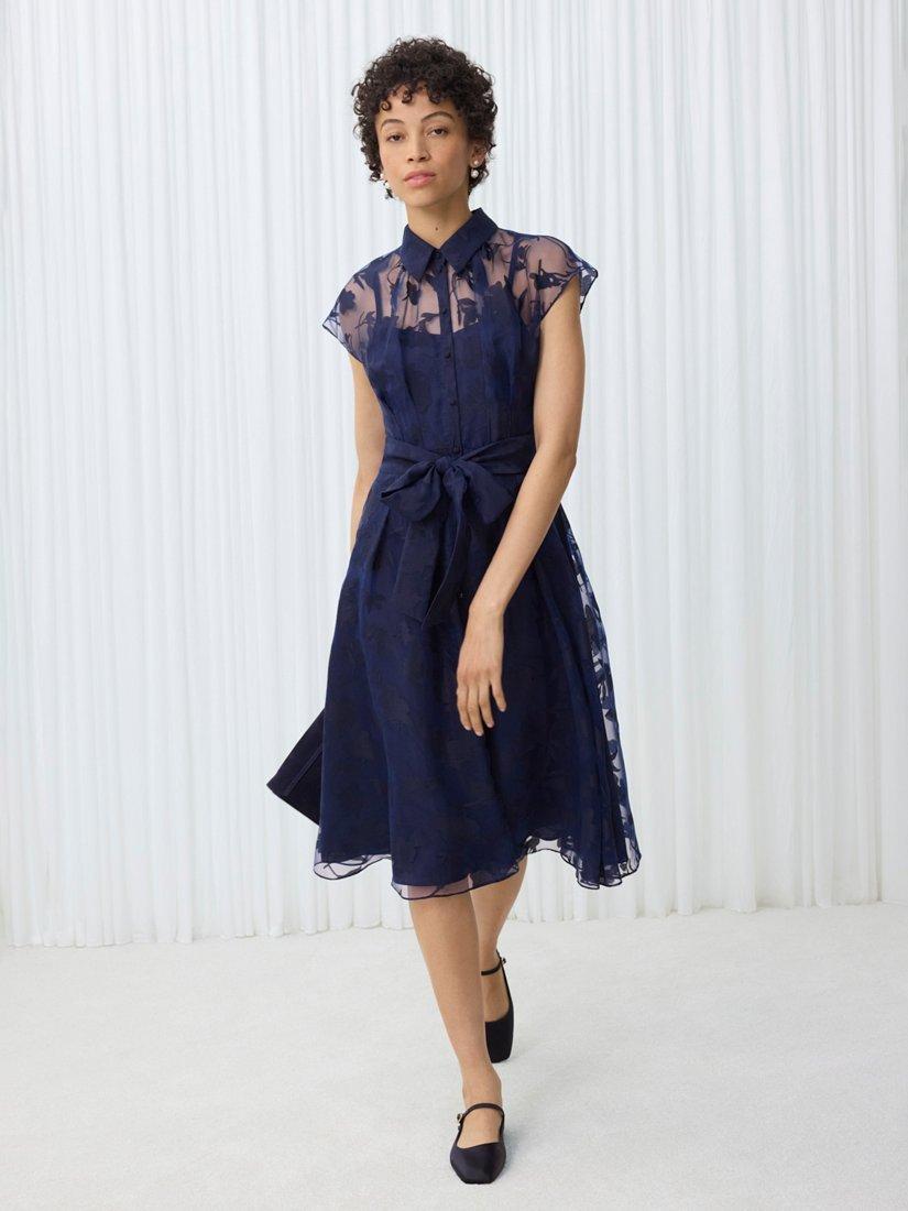 Product image 1 of 6, which shows Hobbs Tess Burnout Floral Shirt Dress, Midnight Navy, 10