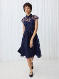 Hobbs Tess Burnout Floral Shirt Dress, Midnight Navy