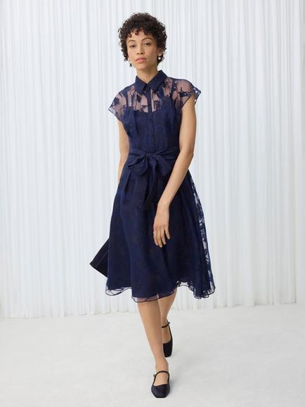 Hobbs Tess Burnout Floral Shirt Dress, Midnight Navy, Midnight Navy