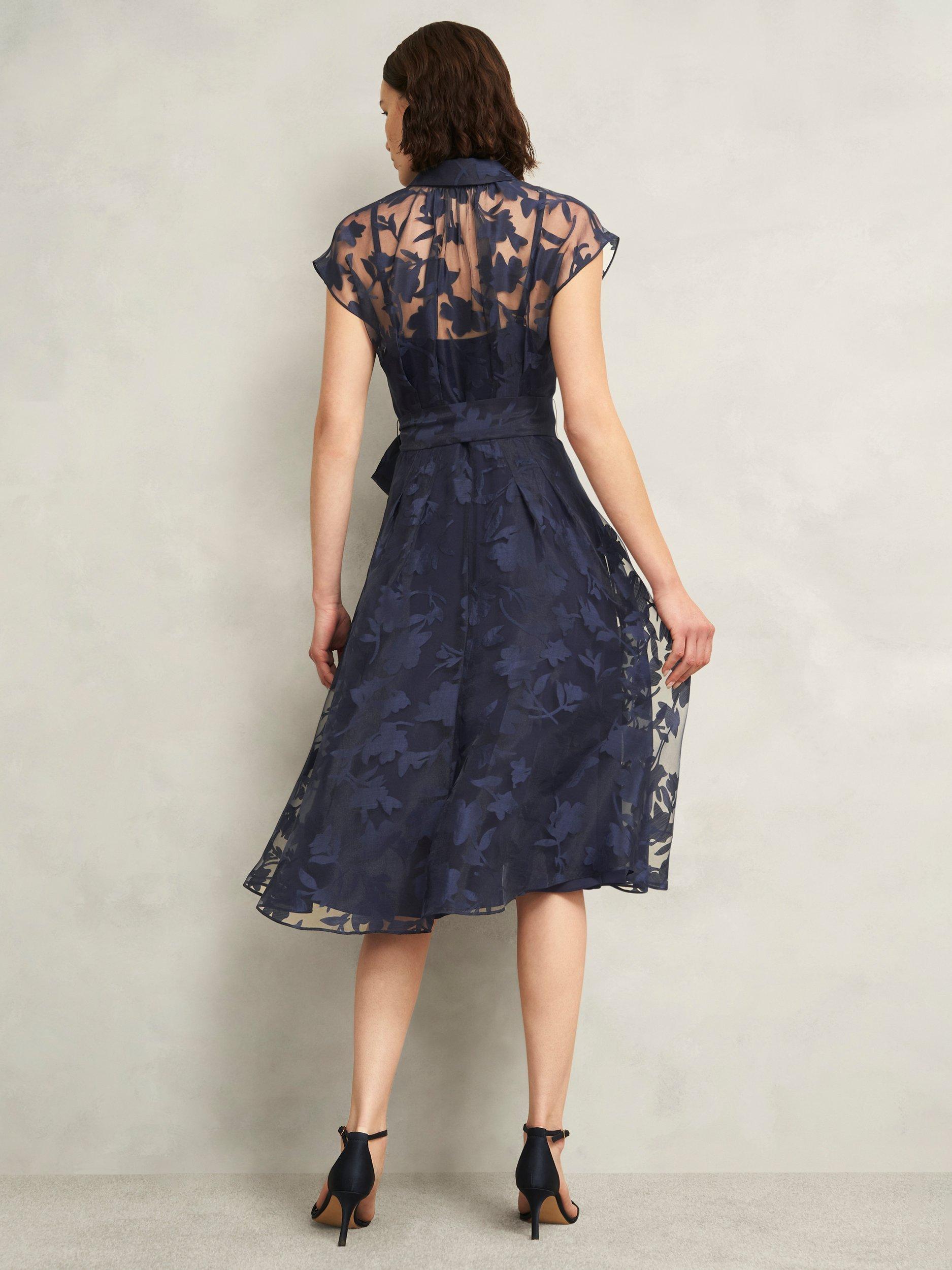 Product image 2 of 6, which shows Hobbs Tess Burnout Floral Shirt Dress, Midnight Navy, 10