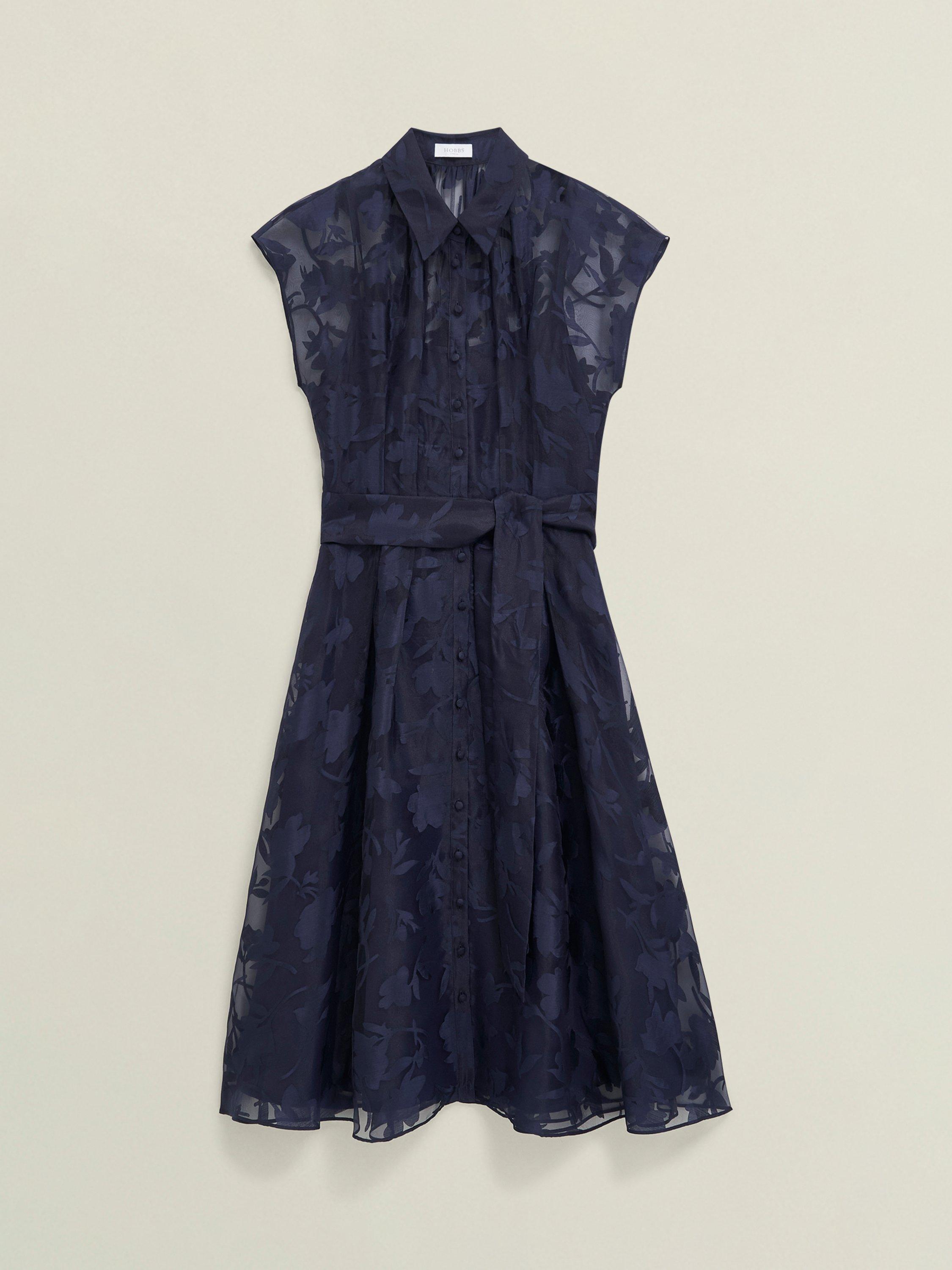 Product image 4 of 6, which shows Hobbs Tess Burnout Floral Shirt Dress, Midnight Navy, 10