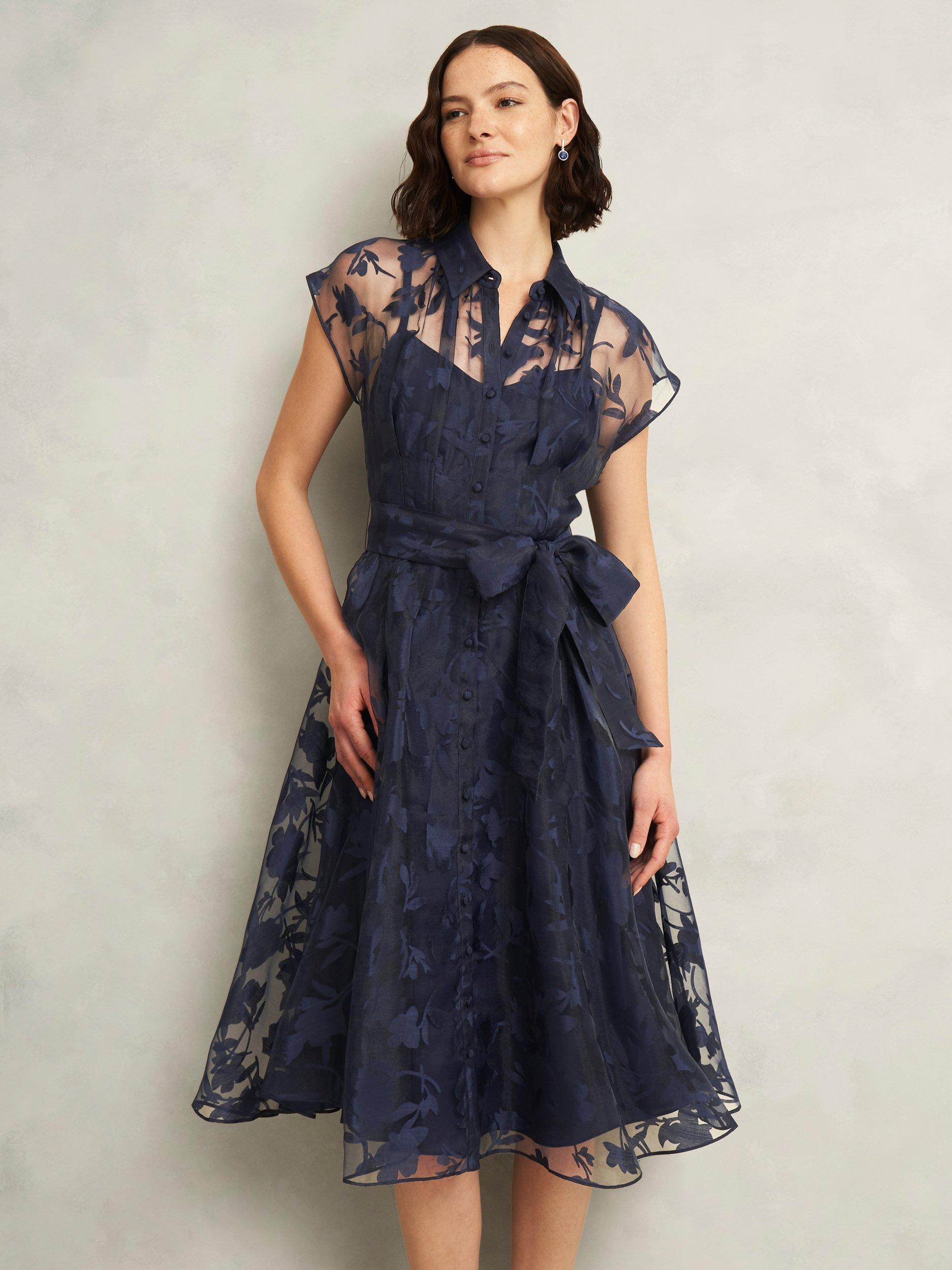 Product image 5 of 6, which shows Hobbs Tess Burnout Floral Shirt Dress, Midnight Navy, 10