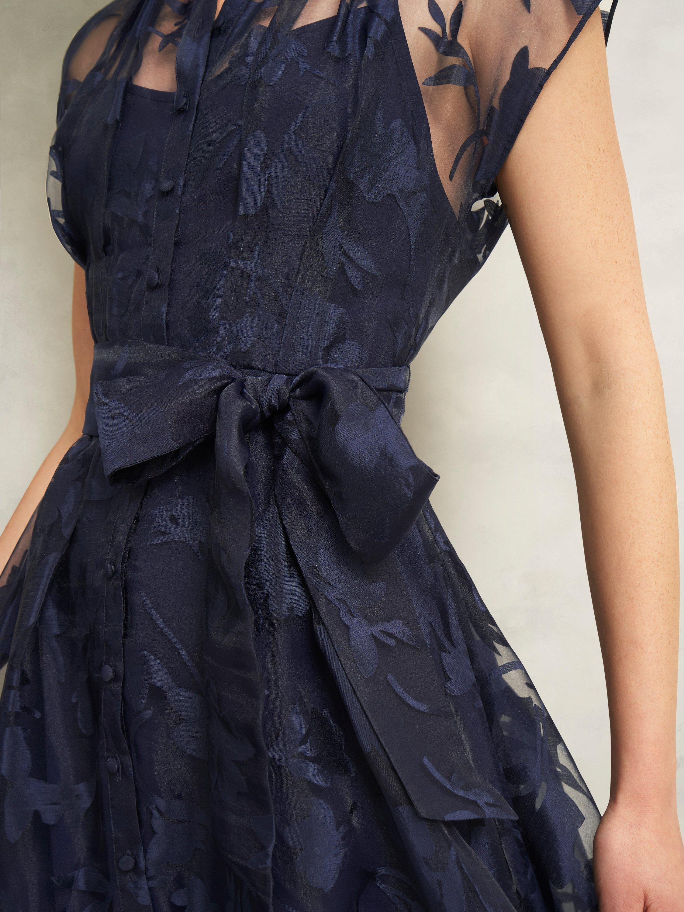 Product image 6 of 6, which shows Hobbs Tess Burnout Floral Shirt Dress, Midnight Navy, 10
