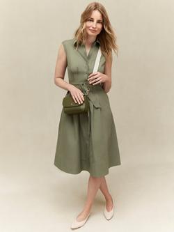 Hobbs Veronica Sleeveless Shirt Dress, Sage Green, Sage Green