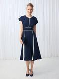 Hobbs Viola Colour Block Godet Dress, Midnight/Cream
