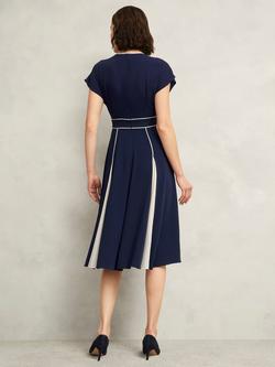 Hobbs Viola Colour Block Godet Dress, Midnight/Cream - view 2, Midnight/Cream