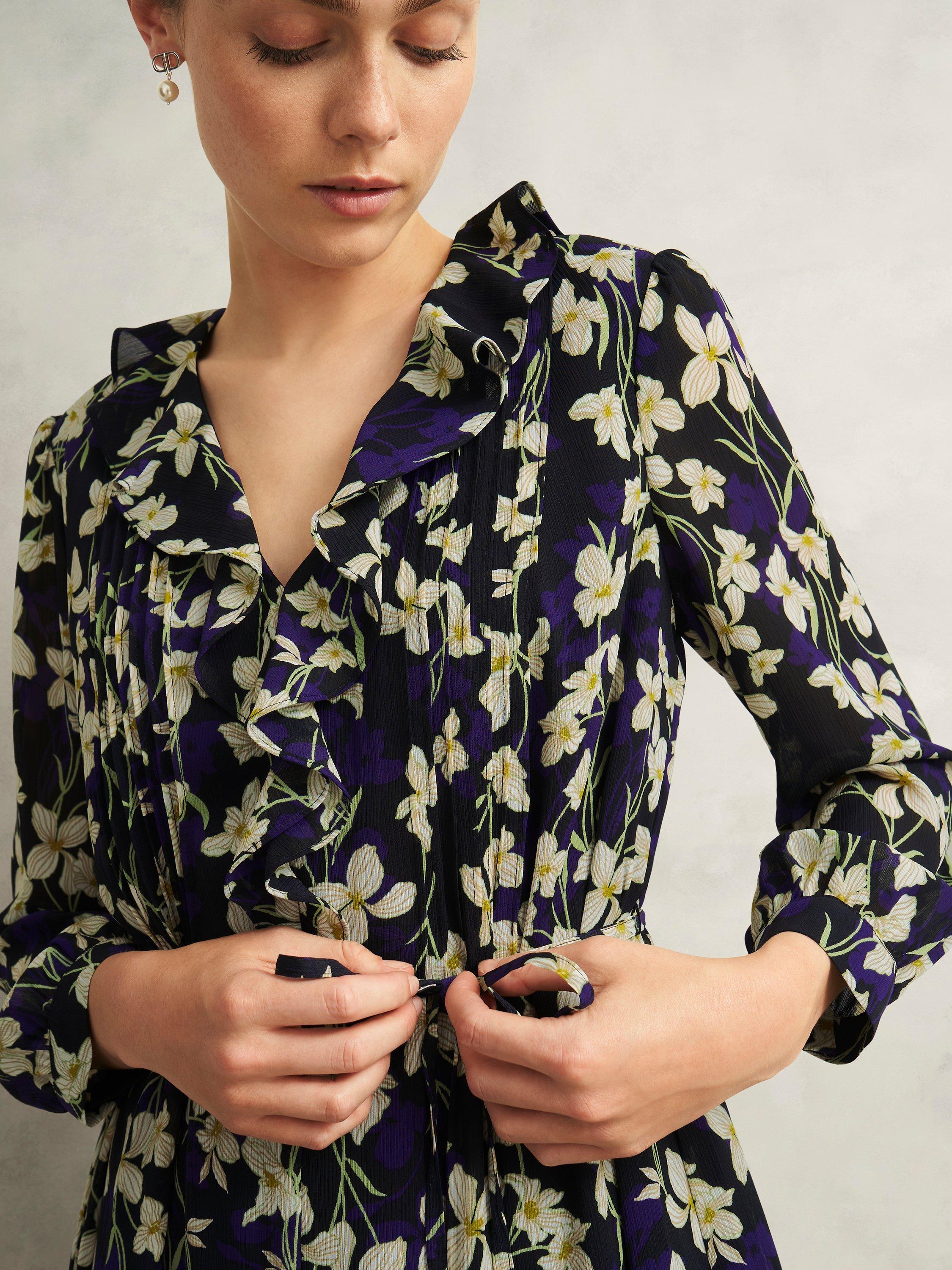 Product image 3 of 5, which shows Hobbs Zoe Mini Dress, Navy/Multi, 10