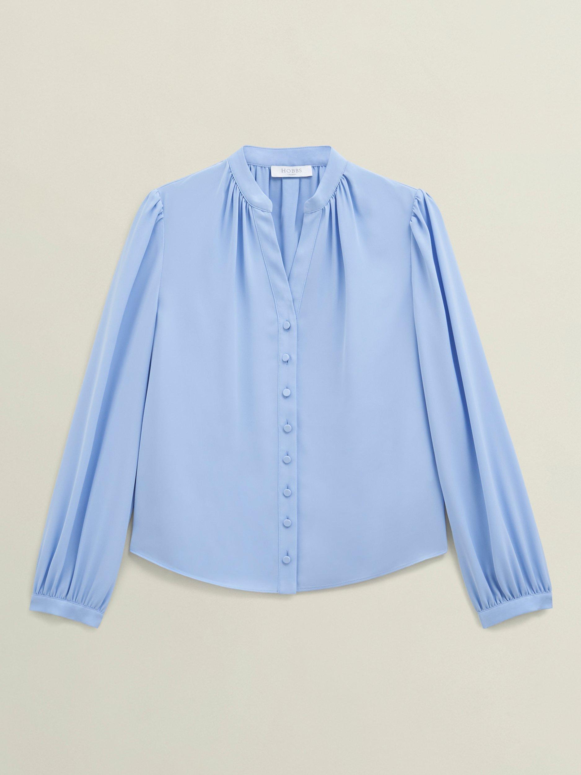 Product image 4 of 6, which shows Hobbs Peony Pleat Detail Top, Maya Blue, 10