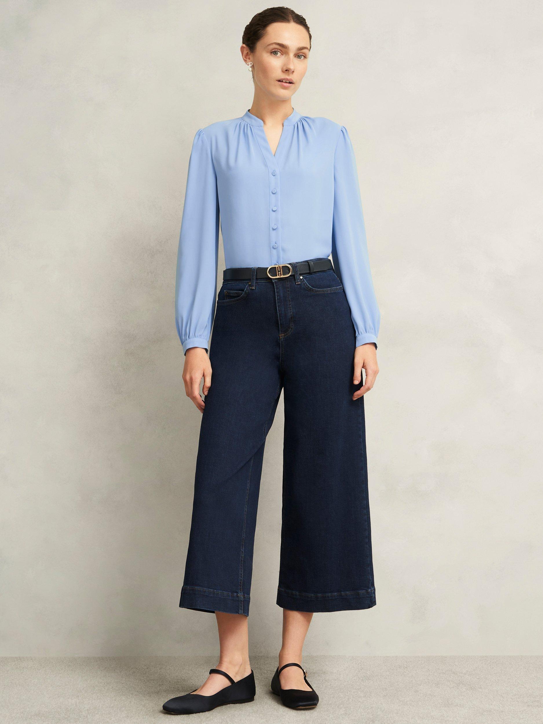Product image 5 of 6, which shows Hobbs Peony Pleat Detail Top, Maya Blue, 10