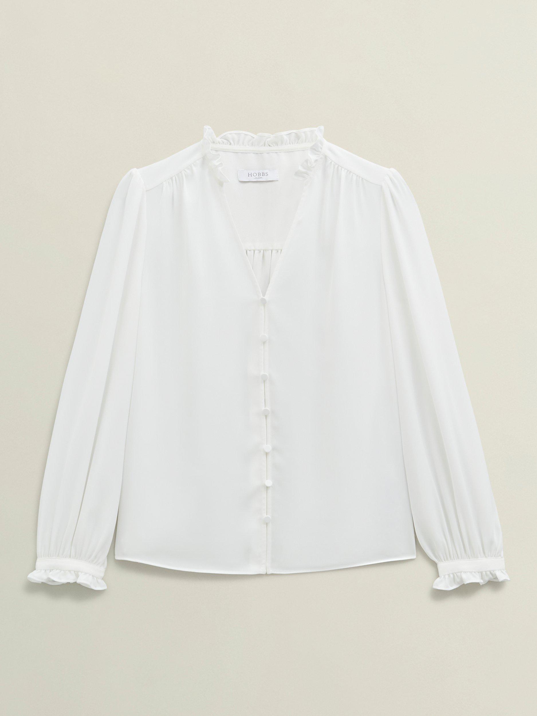 Product image 4 of 6, which shows Hobbs Rosalie Frill Trim Blouse, Ivory, 12