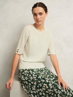 Hobbs Leanne Crew Neck Elbow Crop Wool Blend Knit Jumper, Hobbs Ivory