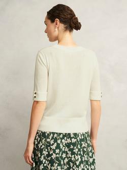 Hobbs Leanne Crew Neck Elbow Crop Wool Blend Knit Jumper - view 2, Hobbs Ivory