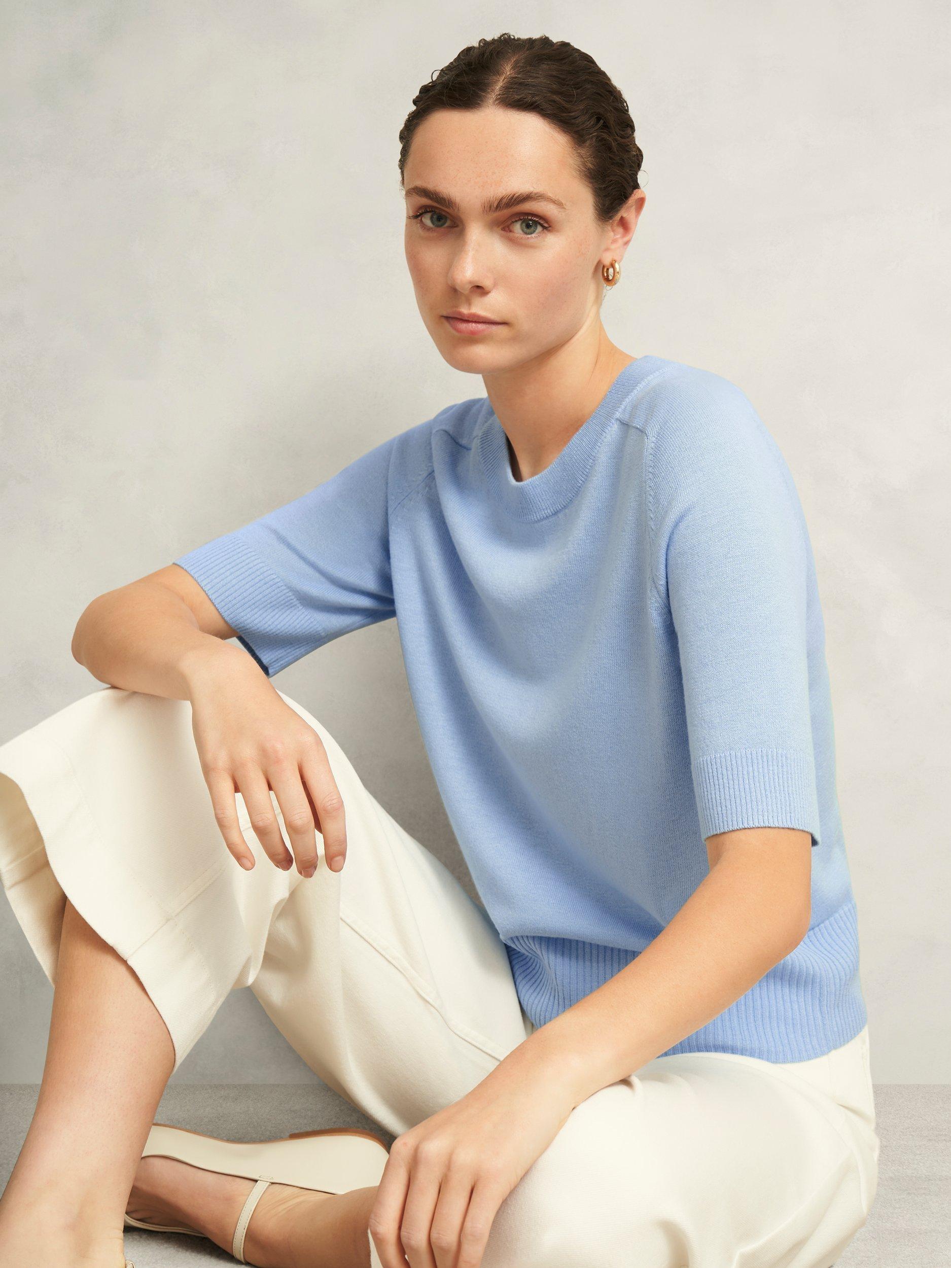 Product image 5 of 5, which shows Hobbs Leena Short Sleeve Jumper, Maya Blue, L