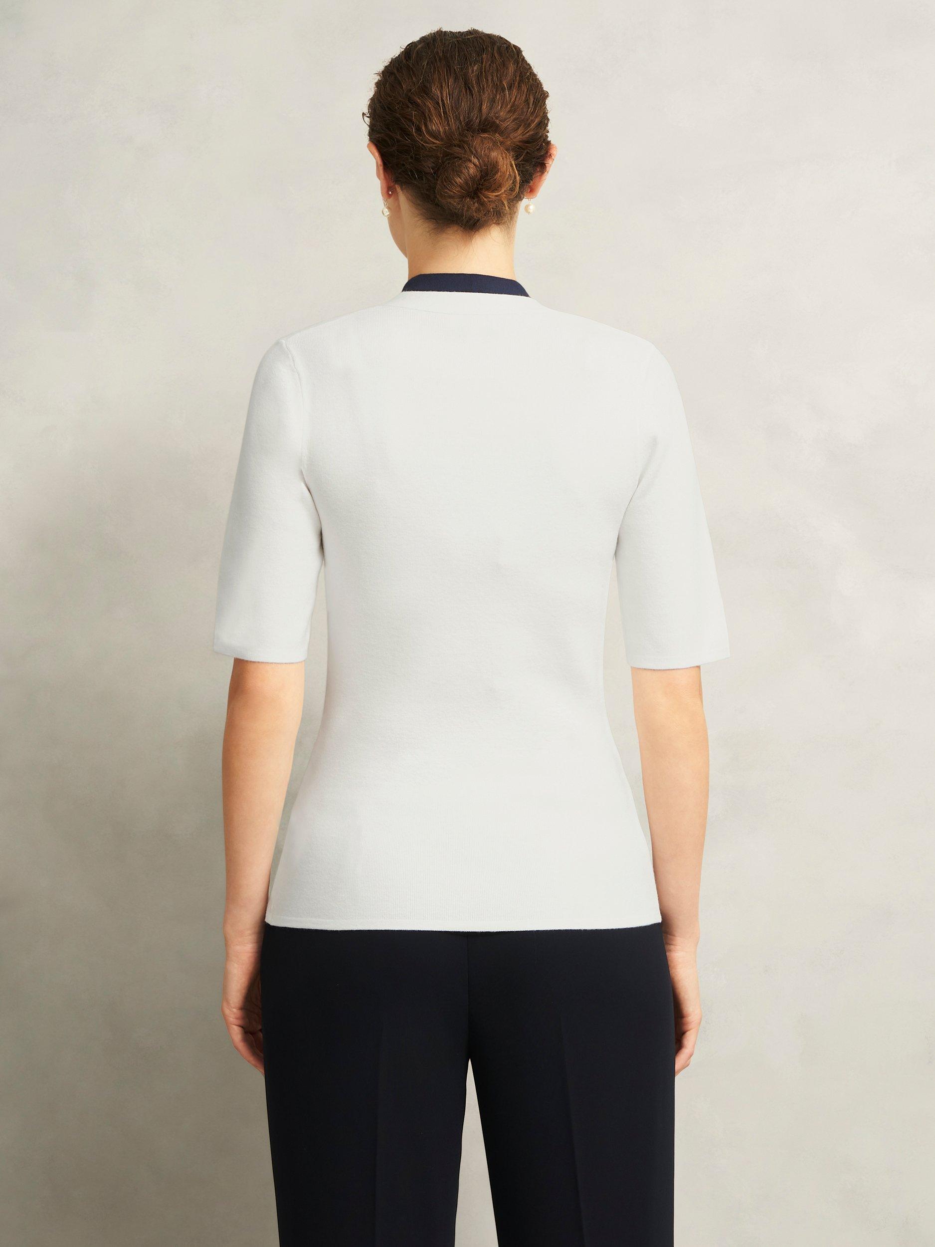 Product image 2 of 5, which shows Hobbs Scarlett Two Tone Knit Top, Ivory/Navy, M