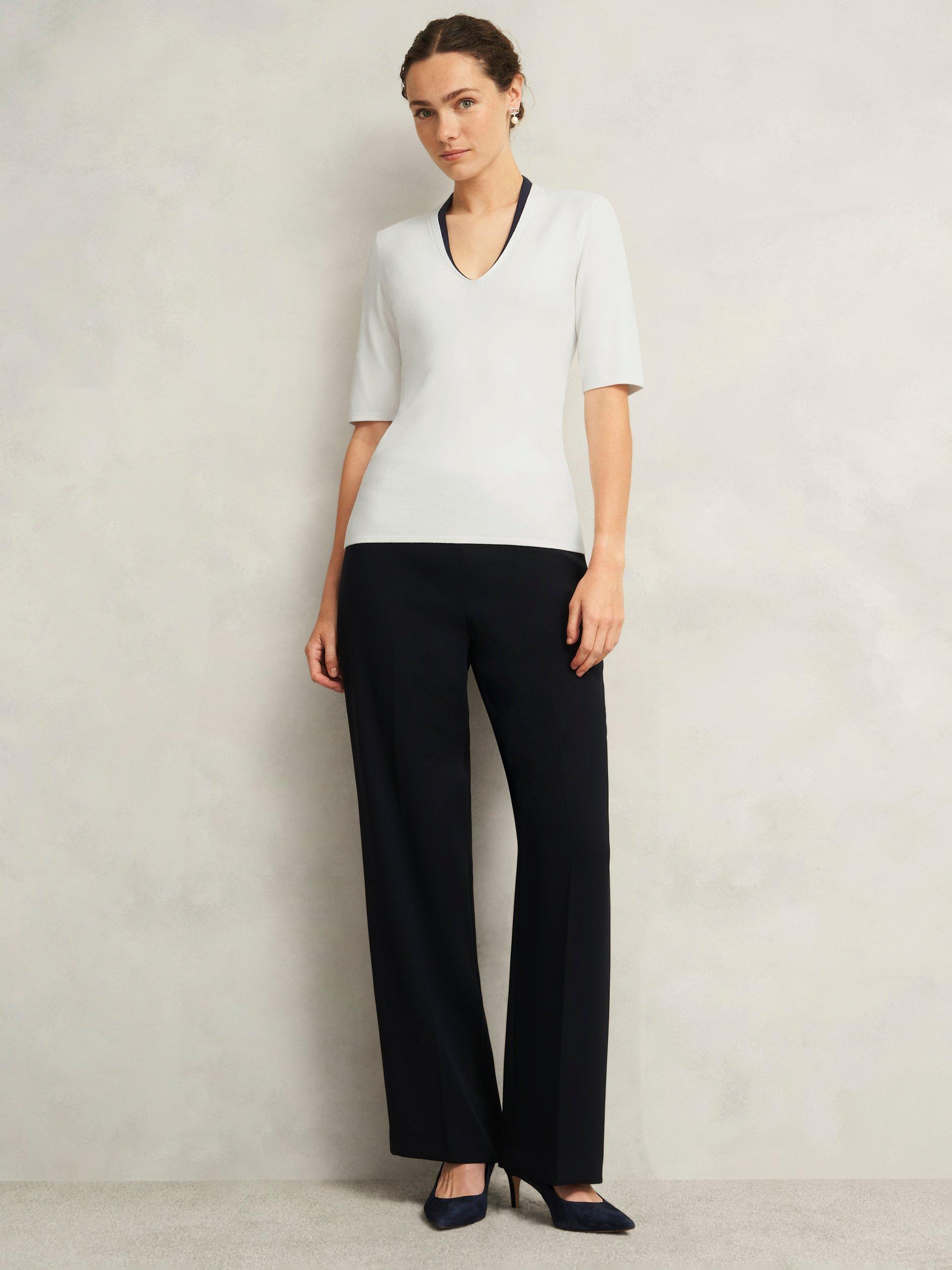 Product image 5 of 5, which shows Hobbs Scarlett Two Tone Knit Top, Ivory/Navy, M
